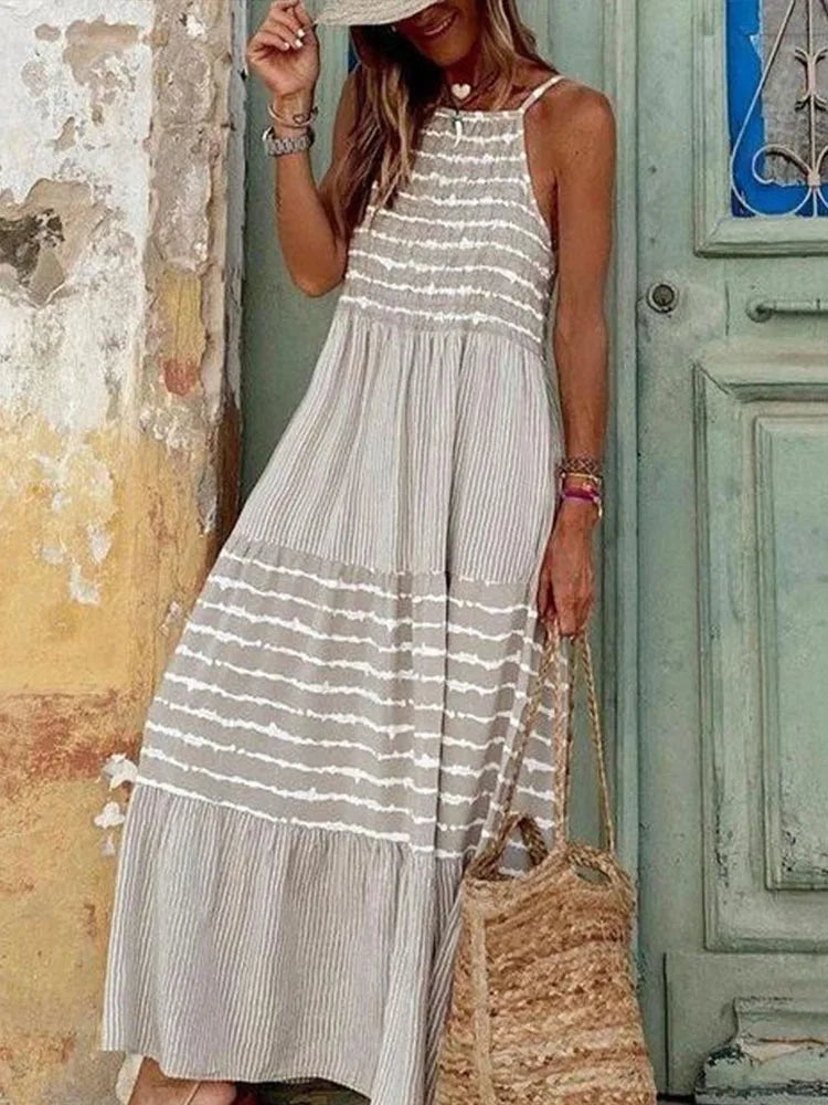 Women's Boho Beach Maxi Dress - Summer Retro Print Long Dress