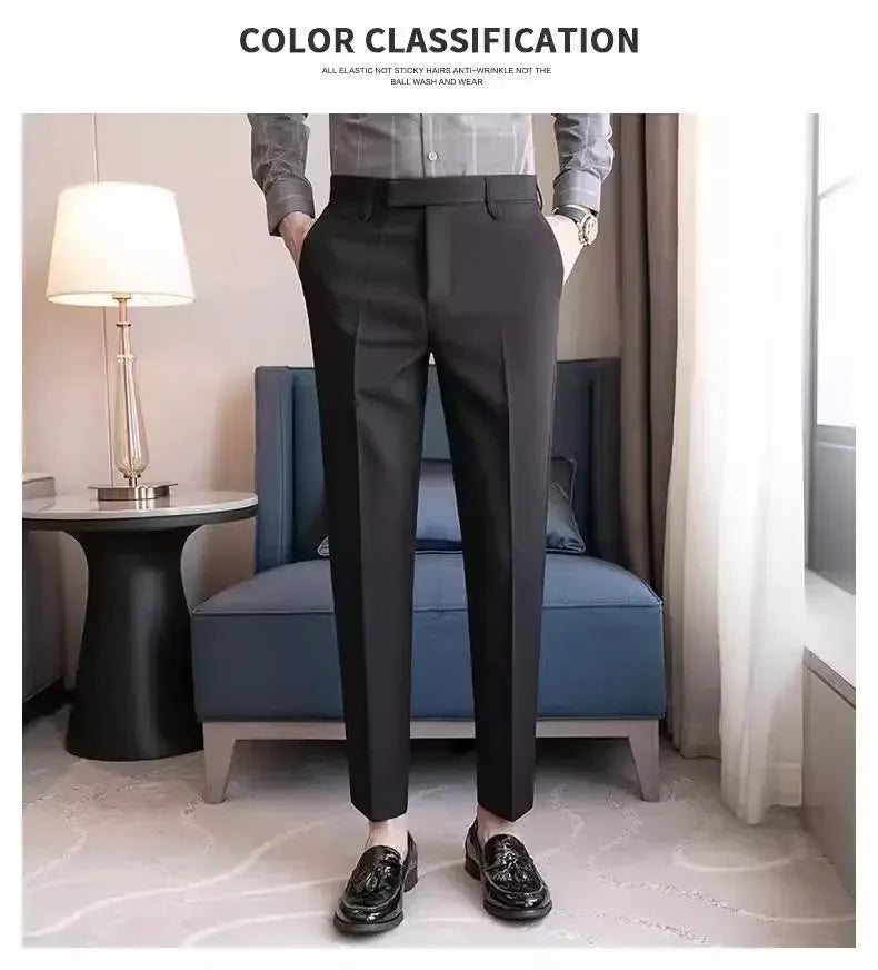 British Men's Suit Pants - Brown Black Slim Fit Trousers