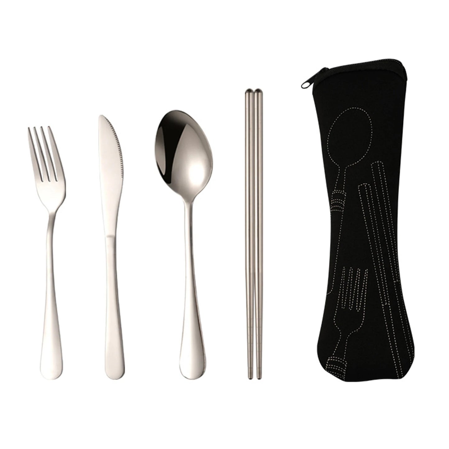 Portable Stainless Steel Flatware Set Lunch Cutlery Set With Case Stainless Steel Reusable Cutlery Kit For Lunch Box Workplace