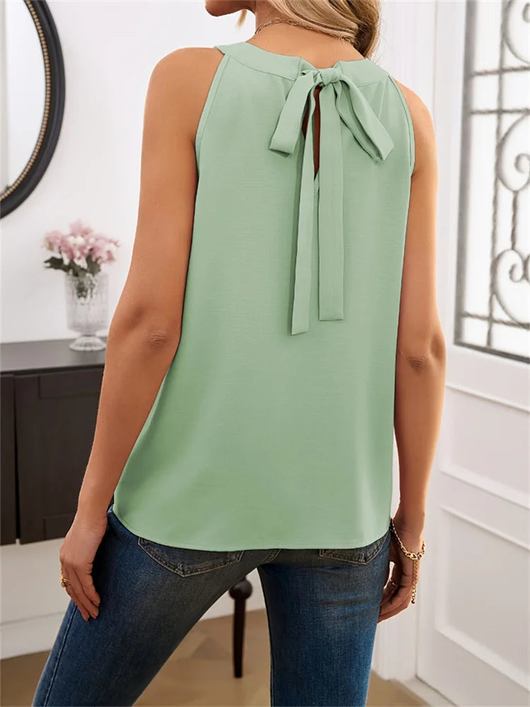 Elegant Women's Summer Tank Tops - O-Neck Sleeveless Casual Black Tees