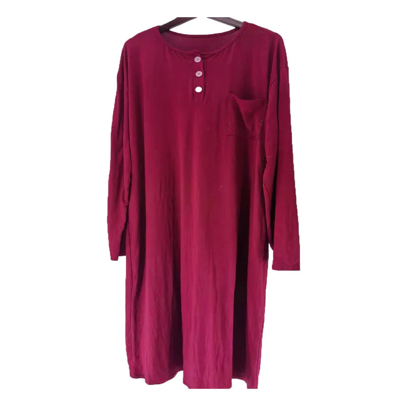 2025 Autumn Men's Nightgown Male Long Robe Solid Thin Loose Plus Size Long Sleeve One-Piece Pajamas for Men Bathrobe Homewear