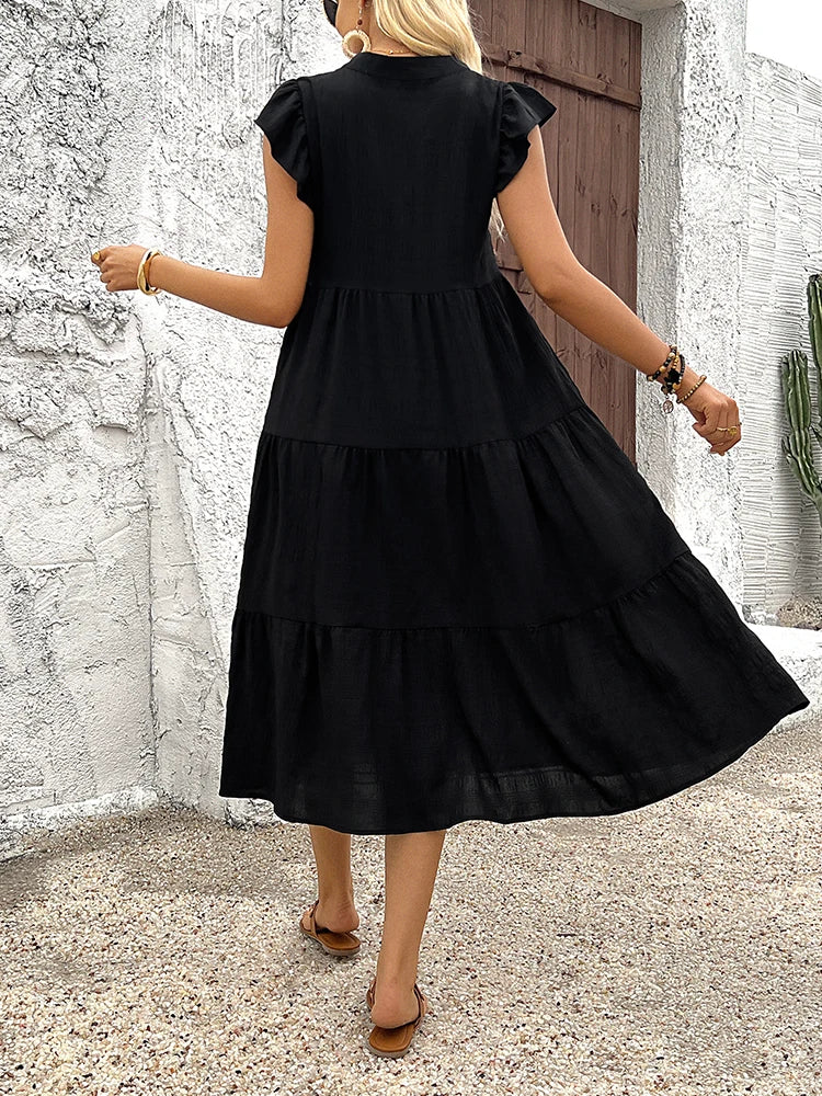 Women's Summer Retro V-Neck Long Dress - Elegant Maxi Dress