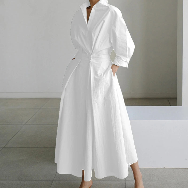 Autumn Maxi Dress - Turn Down Collar Long Sleeve Party Dress