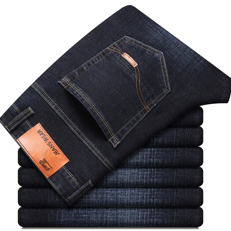 Men's Stretch Jeans - Slim Straight Fit Black & Blue Trousers