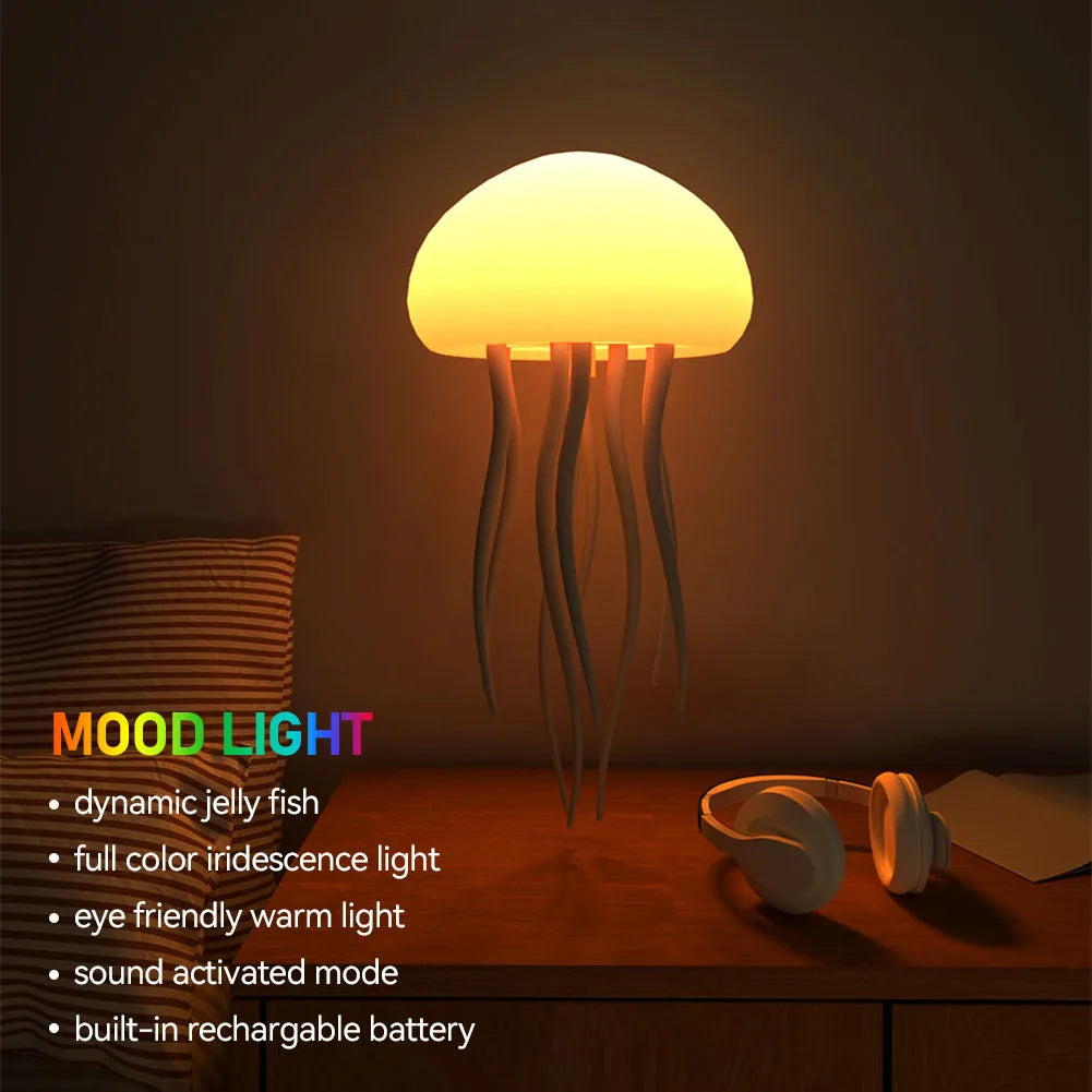 Cartoon Jellyfish Night Light - RGB Gradient LED Lamp with Voice Control
