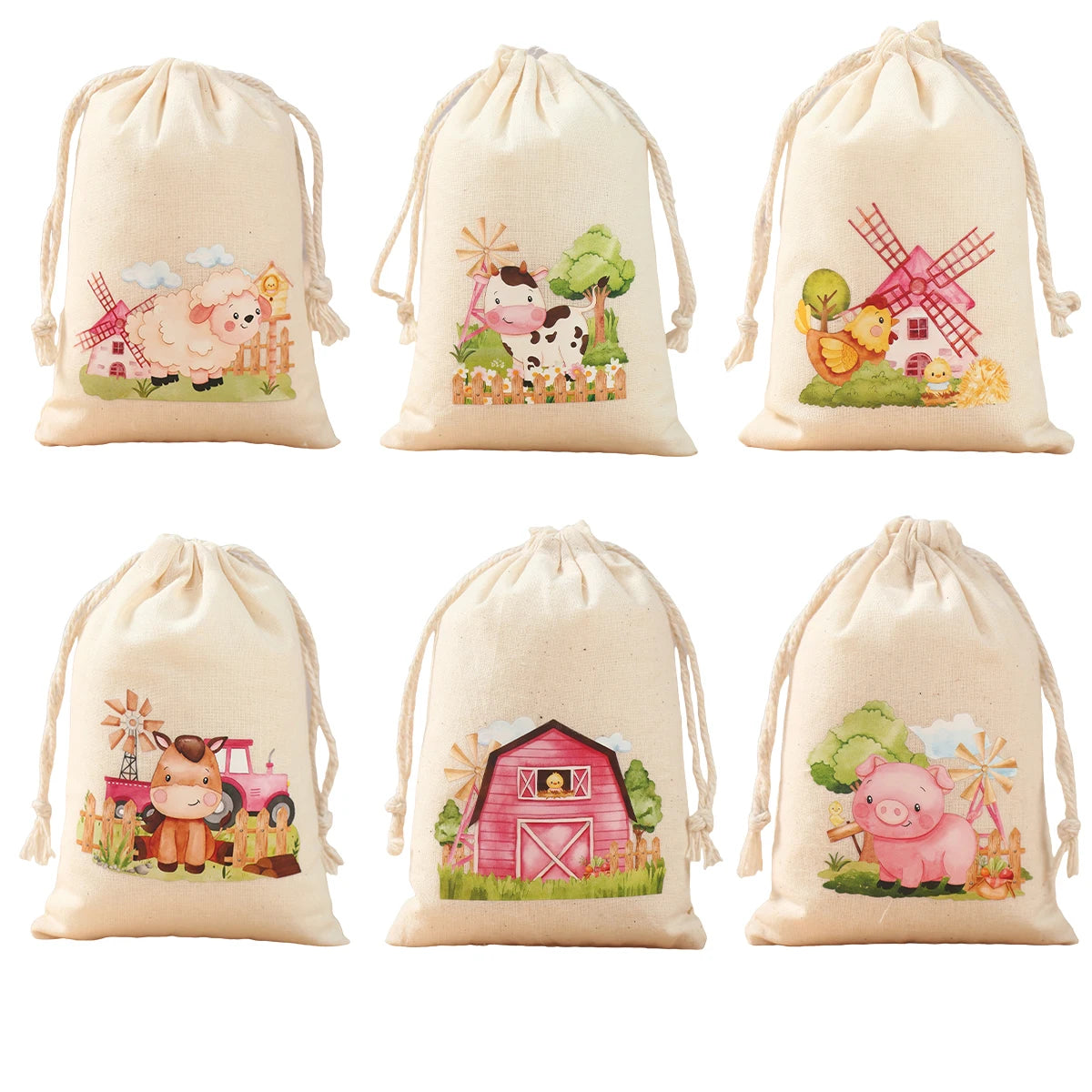Burlap Bags Farm Animal Gift Drawstring Bags - Jute Pouches