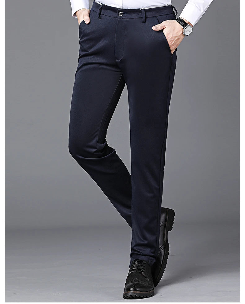 Spring Autumn Business Dress Pants - Elastic Waist Frosted Fabric Trousers
