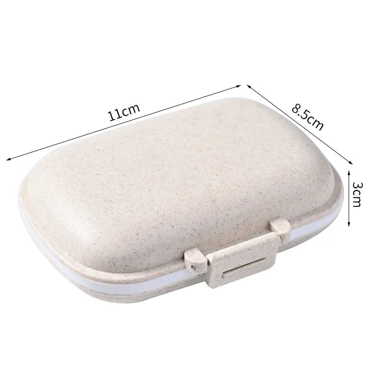 Mini Portable 8 Grids Pill Box - Wheat Sealed Medicine Organizer