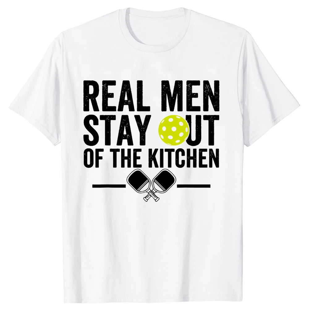 Real Men Stay Out of the Kitchen Pickleball T-Shirt - Funny Vintage Player Tee