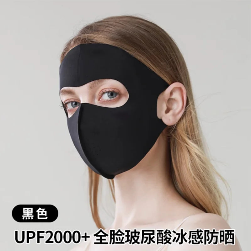 Ladies and Men's Summer Full Face Hyaluronic Acid Sunscreen Mask UPF 500+UV Protection Breathable Ice Silk Mask for Outdoor Spor
