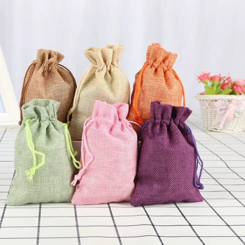 10Pcs Jute Natural Burlap Bag - Multi-Size Jewelry & Gift Bags