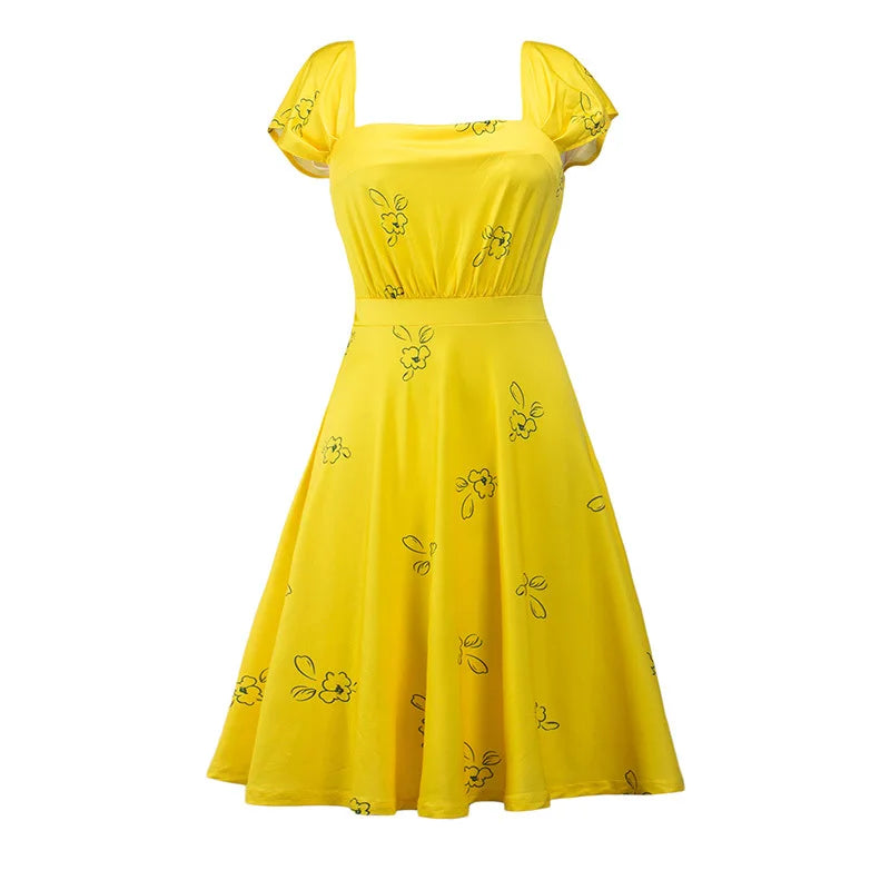 La La Land Mia Cosplay Costume - Yellow Sleeveless Dress for Women
