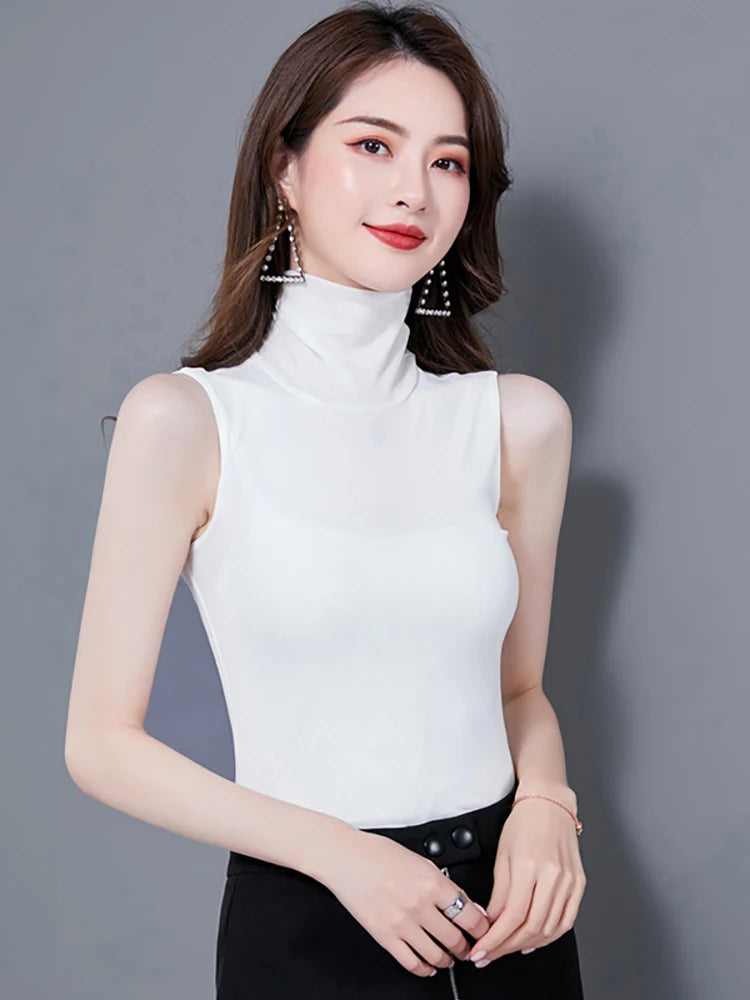 Summer Tops for Women - Turtleneck Sleeveless Lace Tank Tops