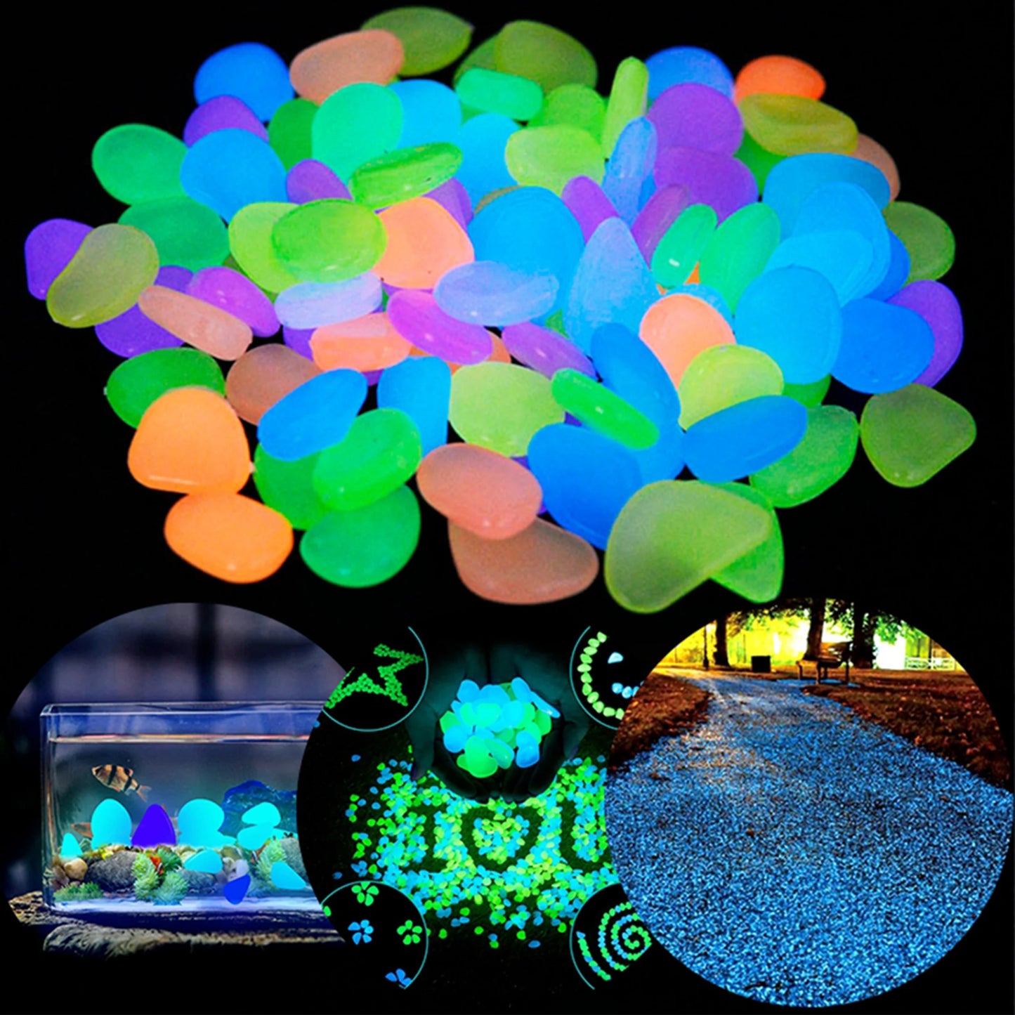 Pebbles Shining in the Dark, Luminous Resin Stones for Garden & Aquarium