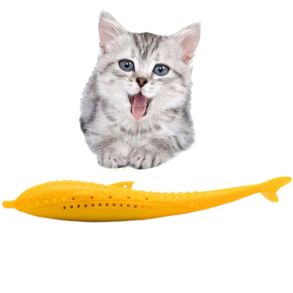Fish-Shaped Cat Teeth Brushing Toy β Silicone Chew Toy with Catnip