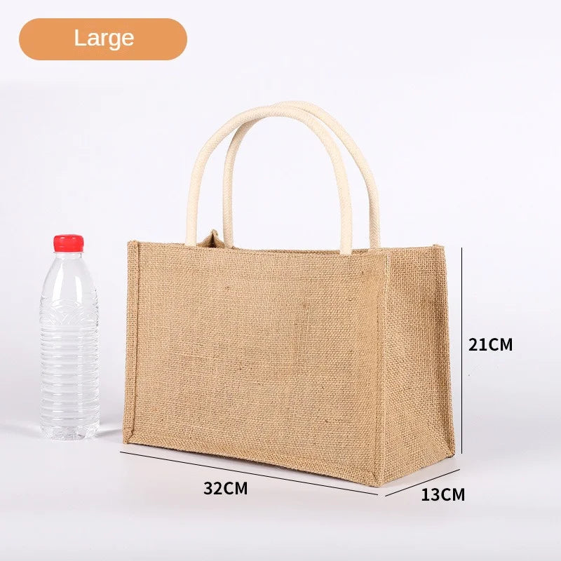 Fashion Burlap Tote Bag - Women's Jute Beach Shopping Handbag