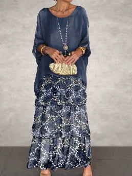 Women's Elegant Bat Sleeve Long Dress - Plus Size Robe