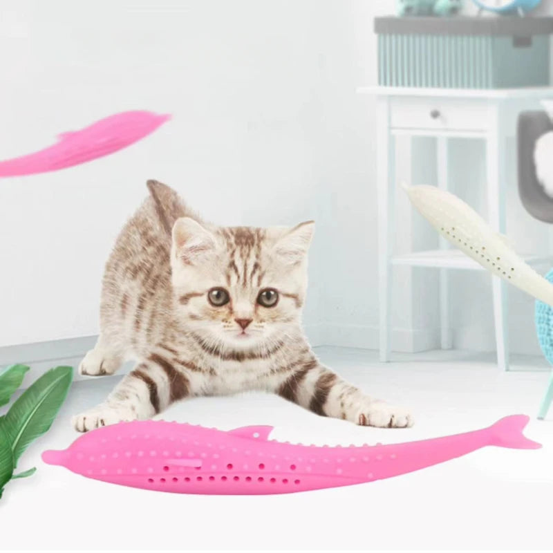 Fish-Shaped Cat Teeth Brushing Toy β Silicone Chew Toy with Catnip