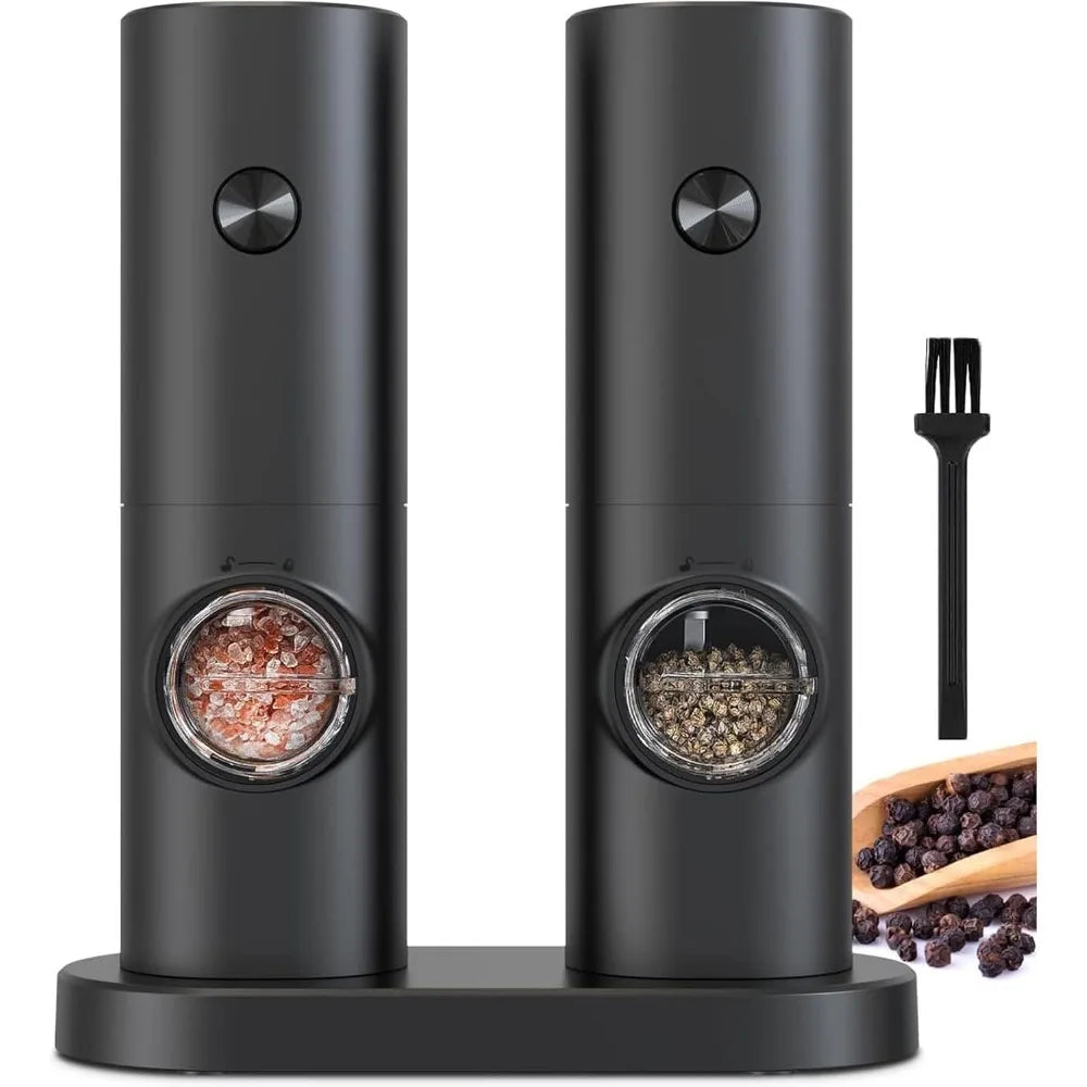2pcs Electric Pepper & Salt Grinder Set, Battery Powered Adjustable Mill