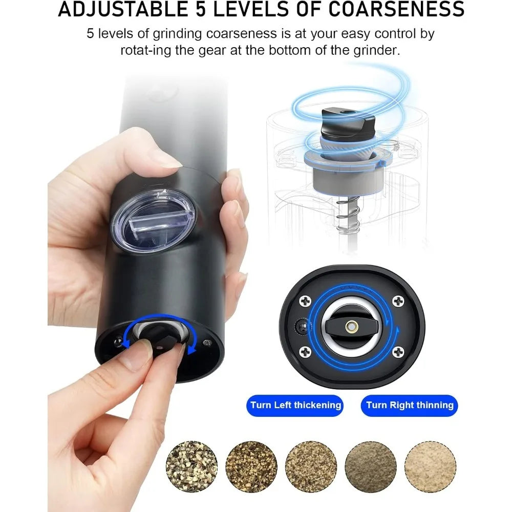 2pcs Electric Pepper & Salt Grinder Set, Battery Powered Adjustable Mill