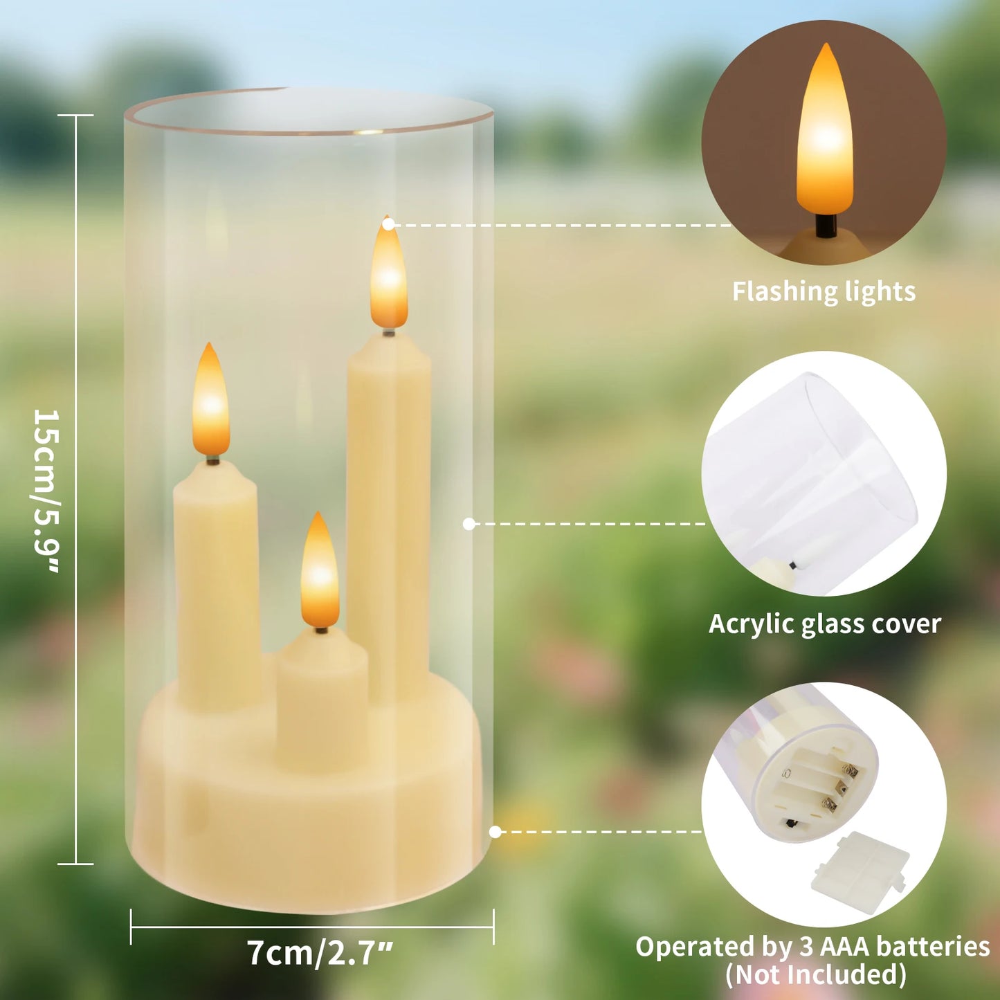 Clear Acrylic 3-Wick Flameless LED Candles - Battery Operated