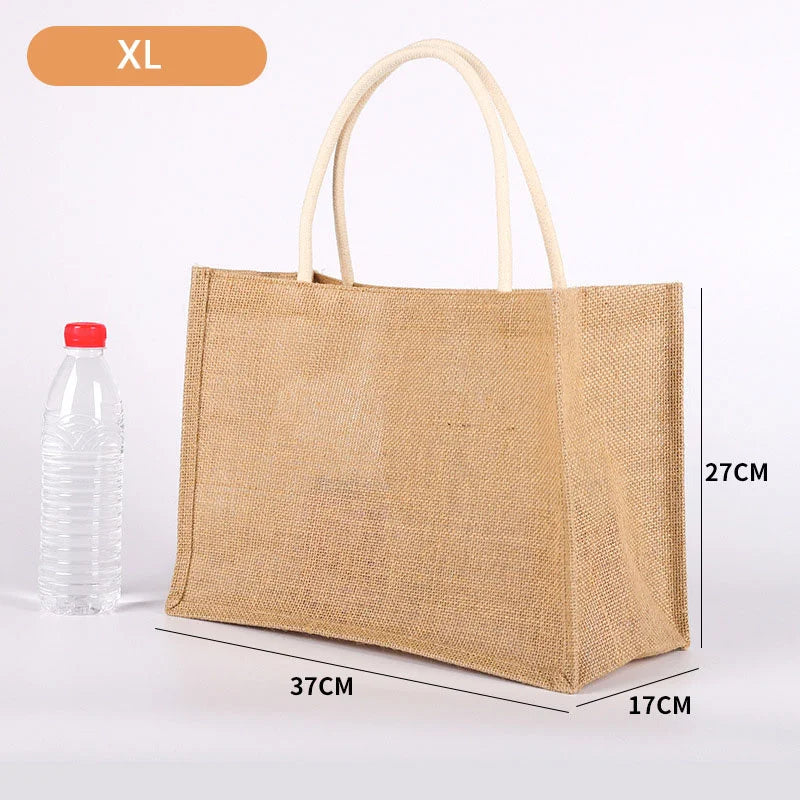 Fashion Burlap Tote Bag - Women's Jute Beach Shopping Handbag