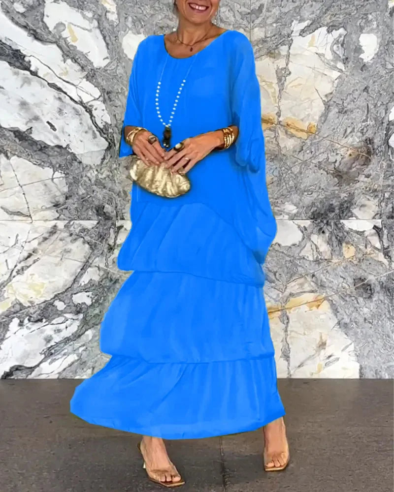 Women's Elegant Bat Sleeve Long Dress - Plus Size Robe
