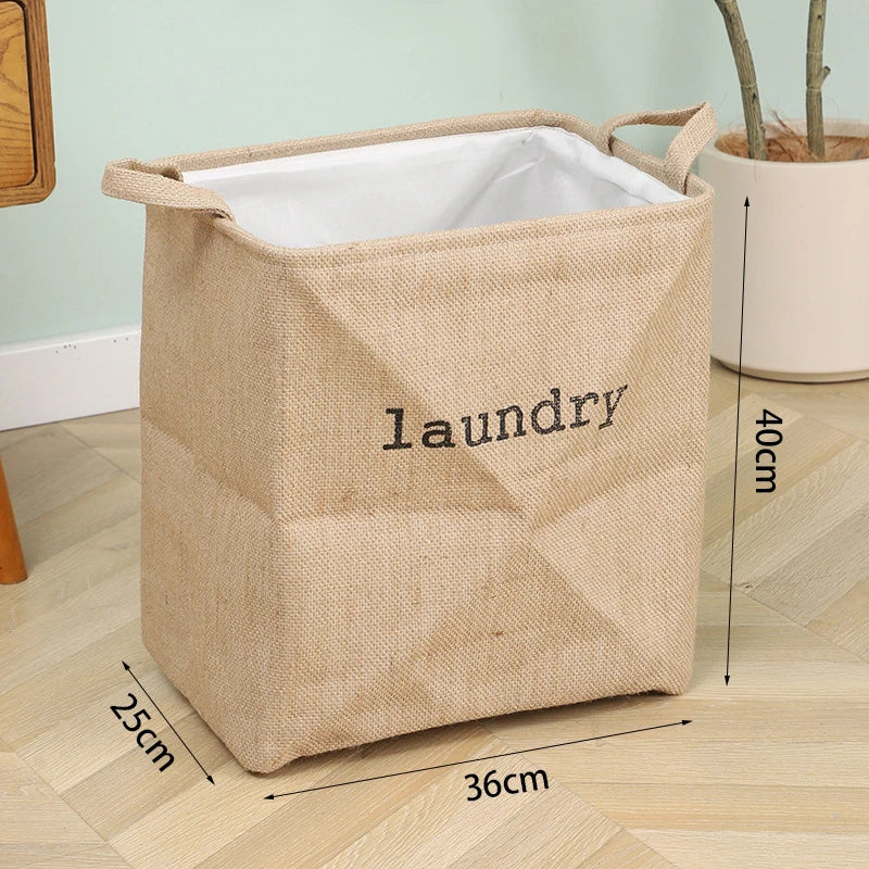 Jute Cloth Art Foldable Laundry Basket - Large Capacity Storage