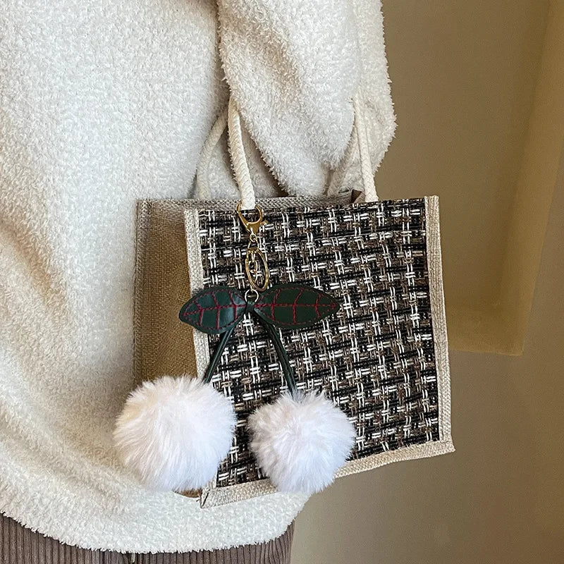 Jute Tote Bag - Woven Linen Handbag for Grocery & Lunch