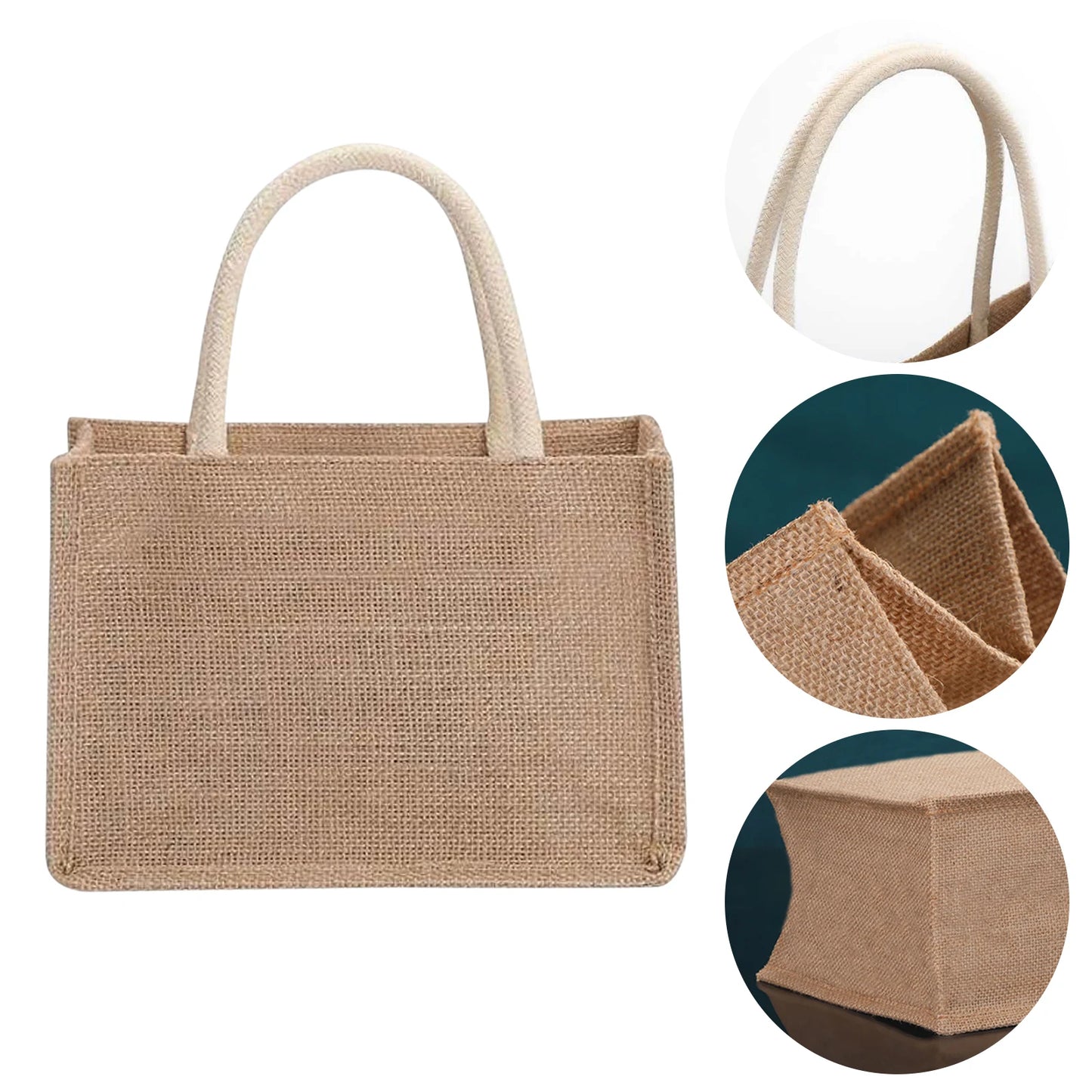 Fashion Burlap Tote Bag - Vintage Jute Beach Shopping Handbag