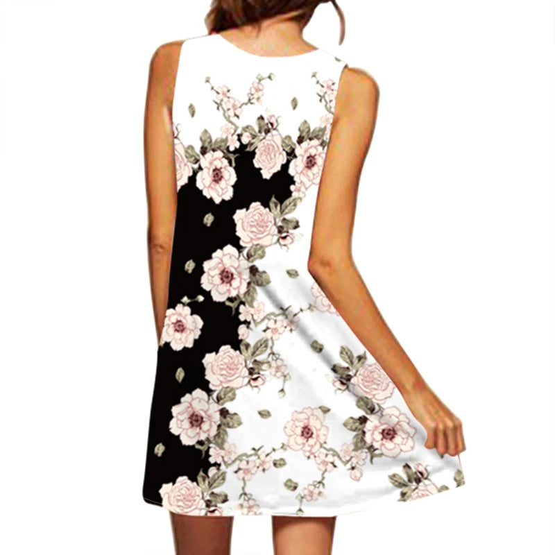 Cross Border V-Neck Sleeveless Dress - Sexy Printed Large