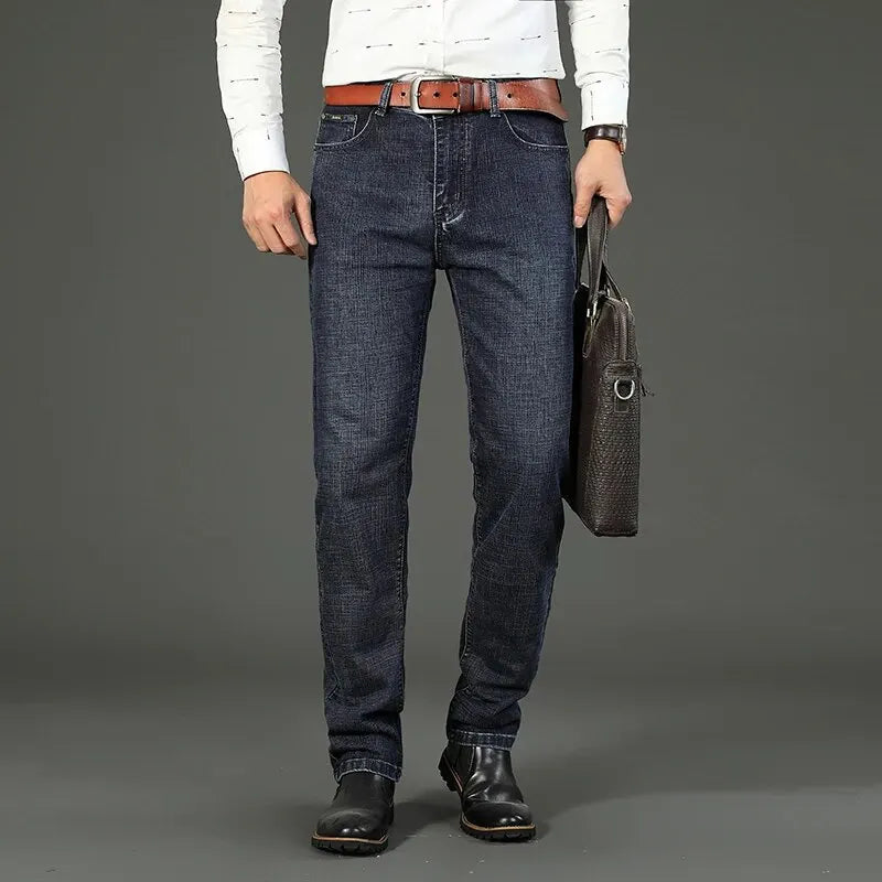 Wthinlee Men's Straight Stretch Jeans - Classic Blue Black Denim Trousers