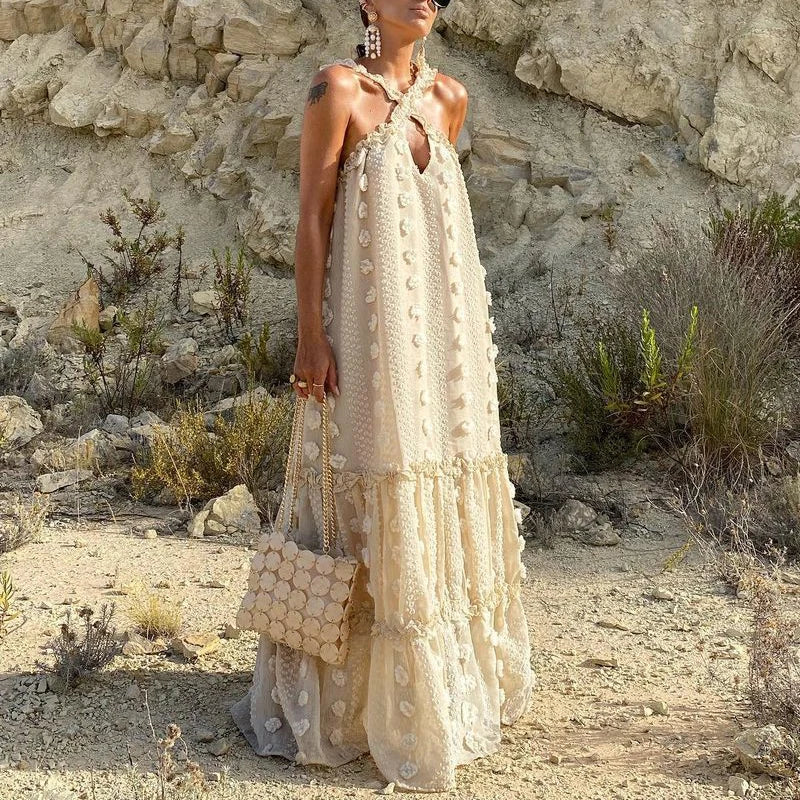 Women's Bohemian Summer Beach Sundress - Casual Vintage Loose Long Dress