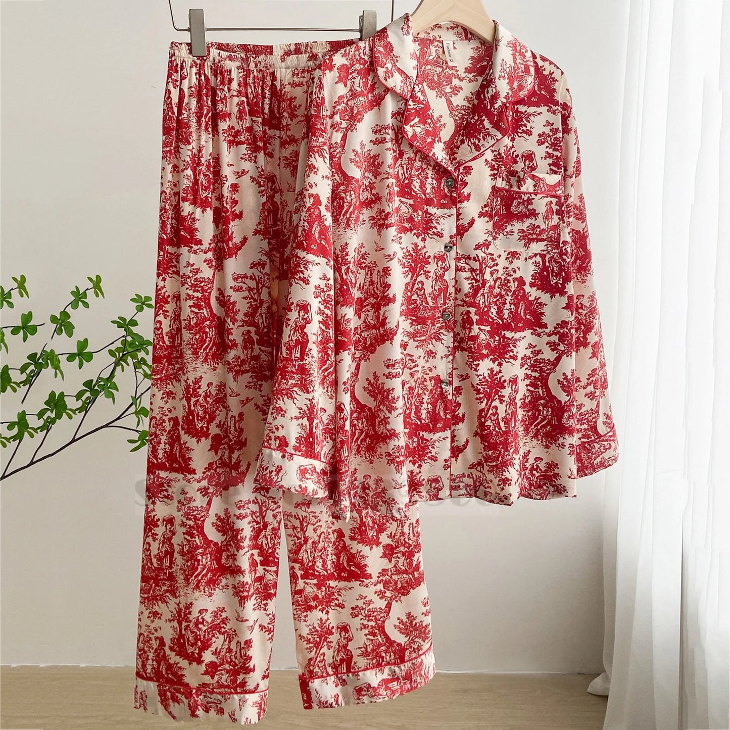 Fashion Print Flower 2PCS Pajamas Set - Women's Spring Summer Lounge Wear
