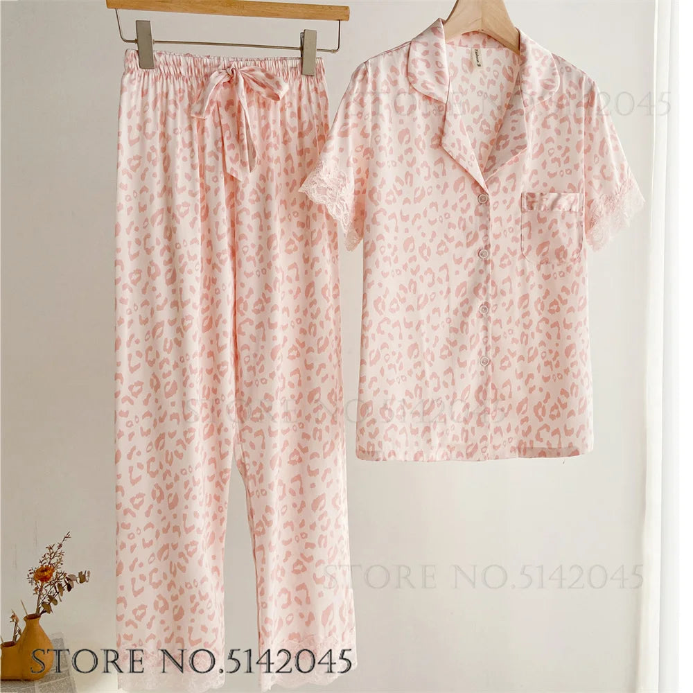 Fashion Print Flower 2PCS Pajamas Set - Women's Spring Summer Lounge Wear