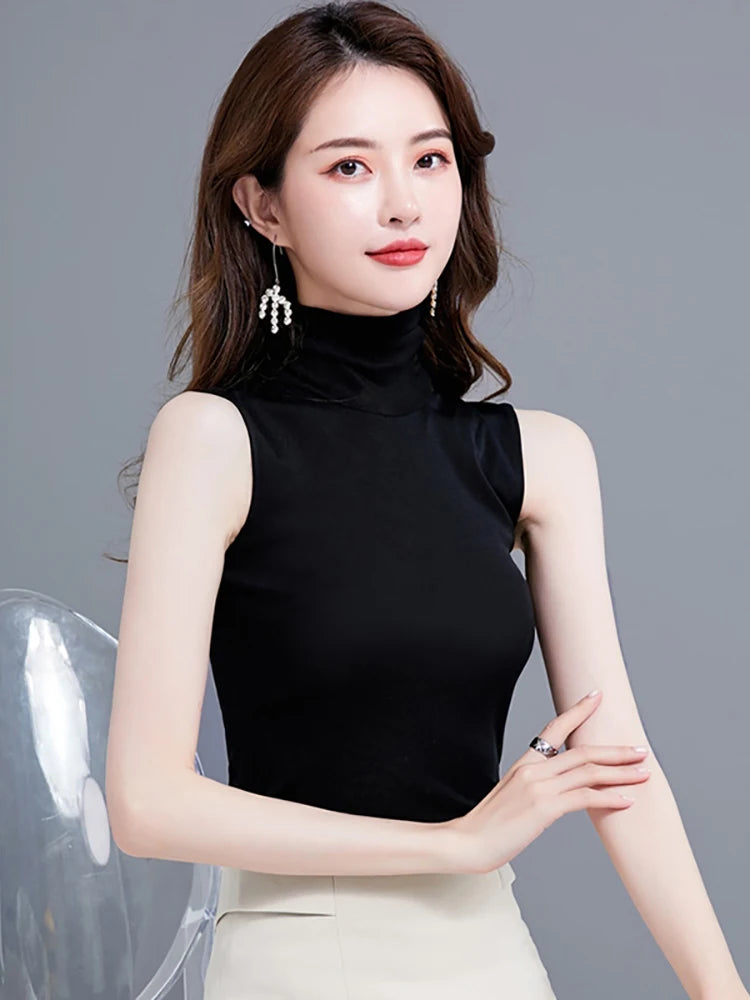Summer Tops for Women - Turtleneck Sleeveless Lace Tank Tops