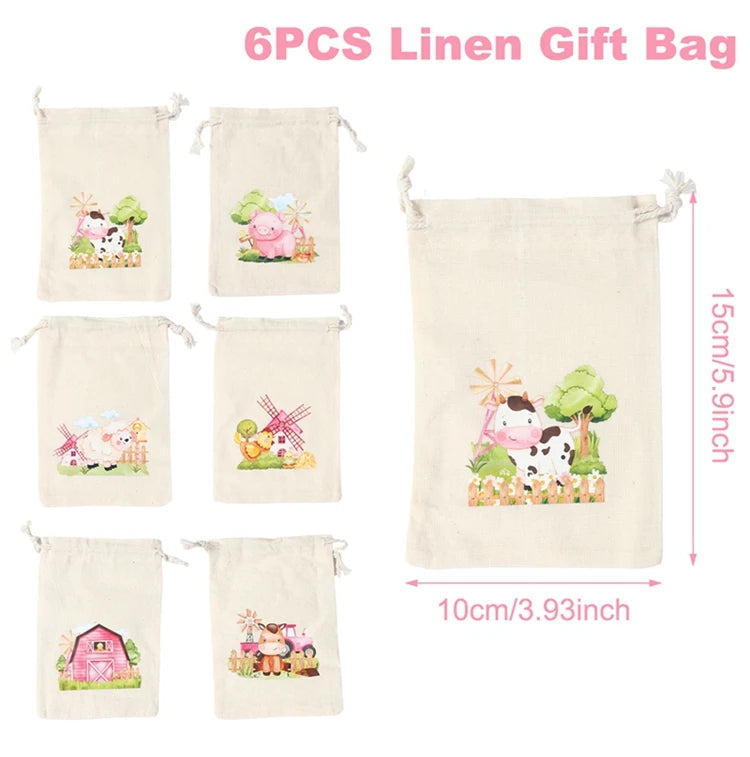 Burlap Bags Farm Animal Gift Drawstring Bags - Jute Pouches