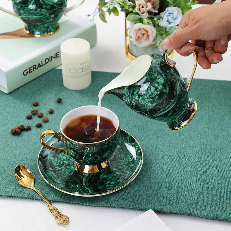 Green Gold Inlay Bone China Tea Set