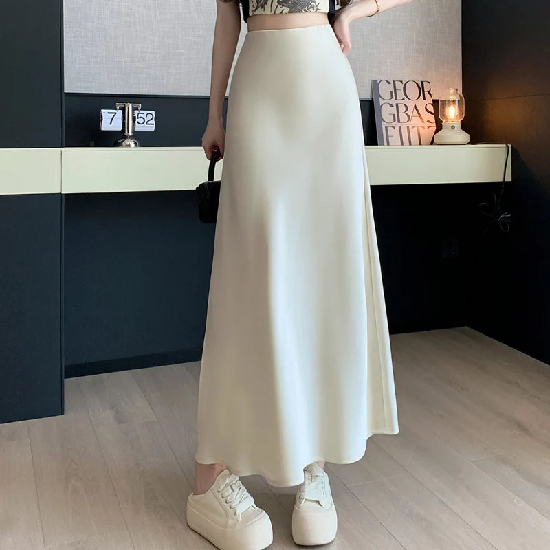 Seoulish Vintage Satin Skirts - Summer Elegant Office Wear