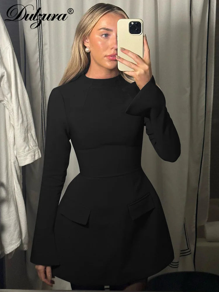 Dulzura Long Sleeve Zipper Bodycon Mini Dress - Elegant Office