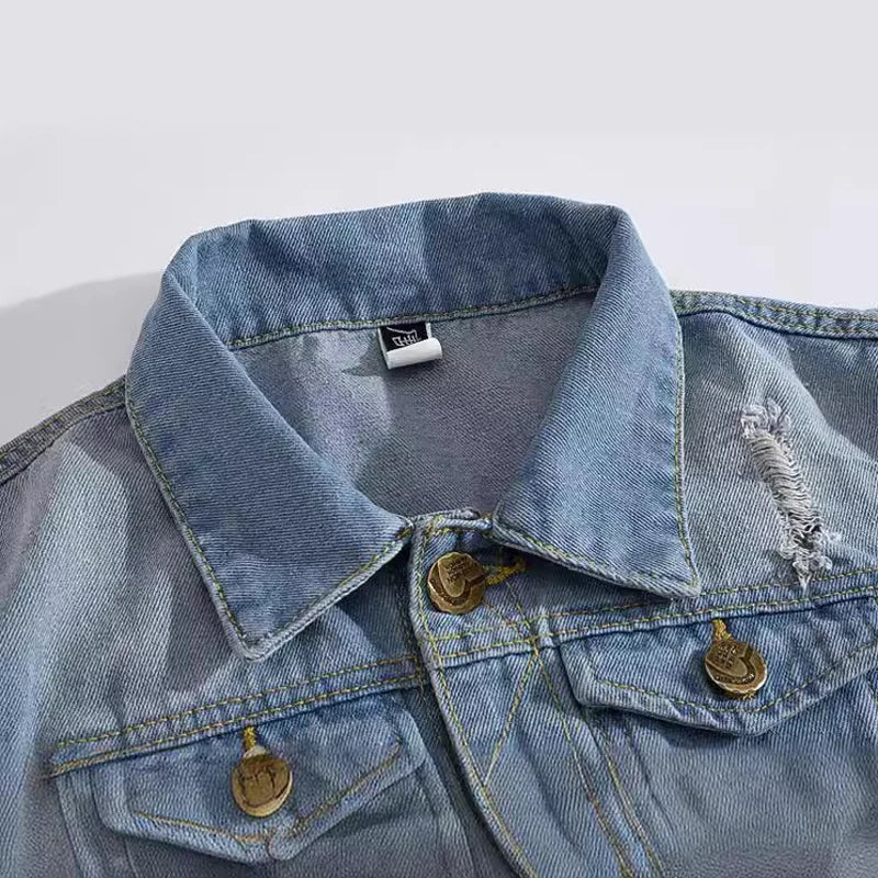 Autumn Men's Denim Vest - Vintage Ripped Style