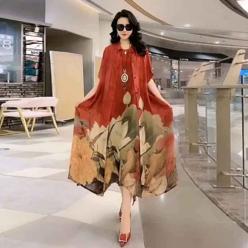 Mother Dress Suit - Women's Casual Two-Piece Long Dress Set