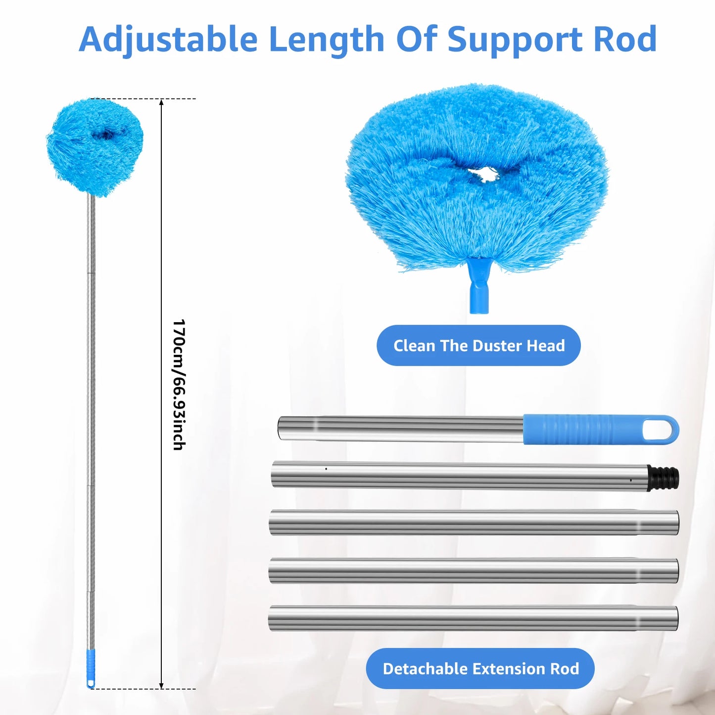 Ceiling Fan Cleaner Duster - 2 Detachable Dusting Heads with Extension Pole