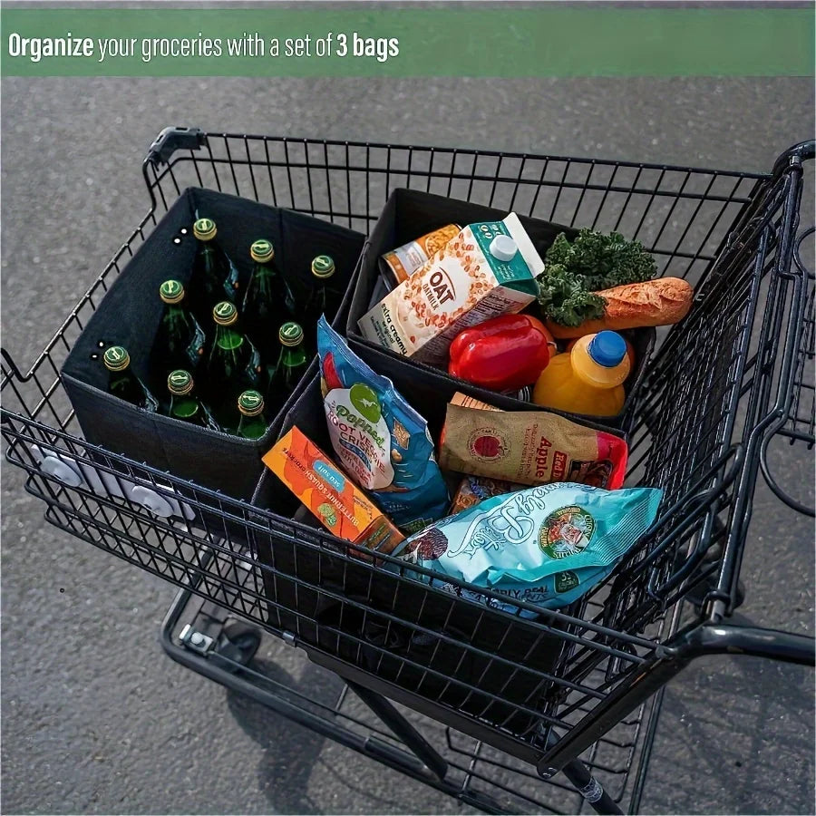 Reusable Grocery Bags - Foldable Shopping Cart Organizer with Hard Bottom