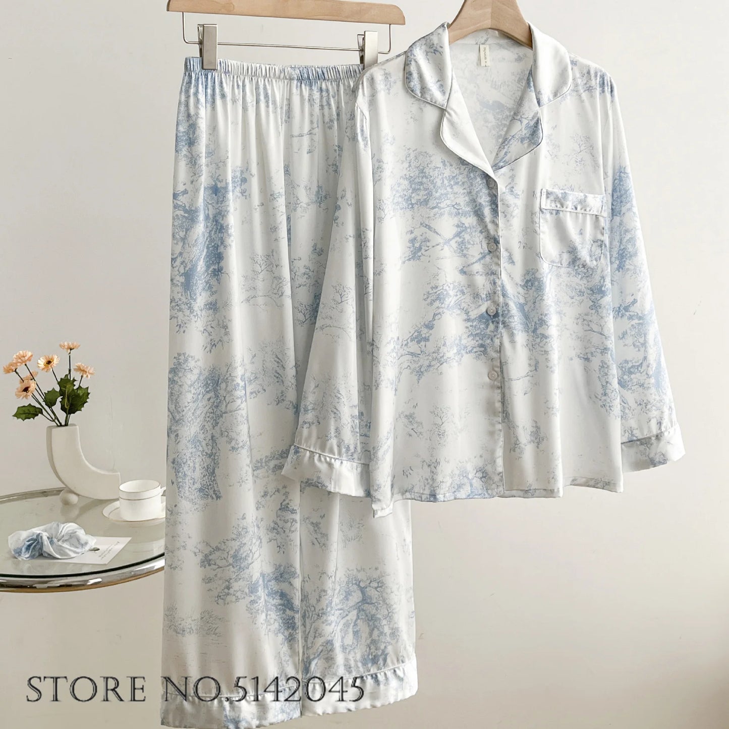 Fashion Print Flower 2PCS Pajamas Set - Women's Spring Summer Lounge Wear