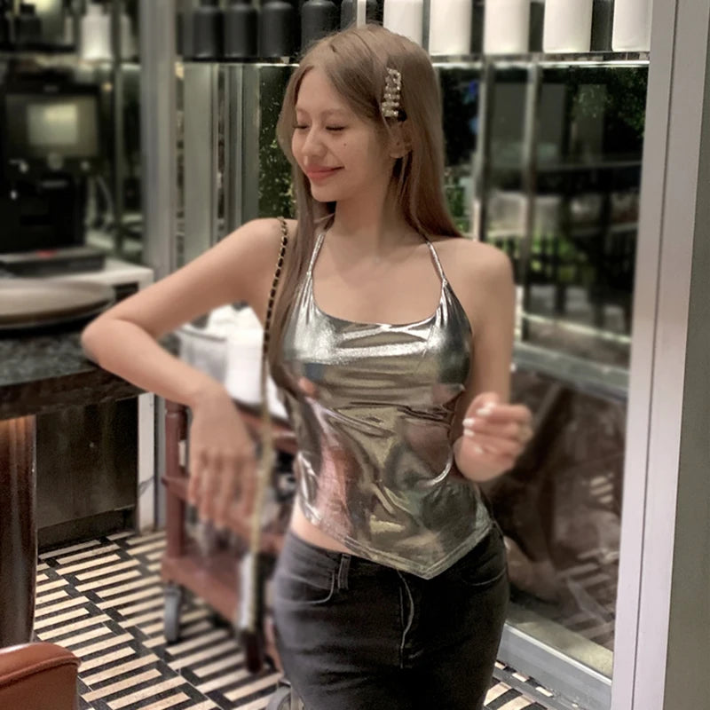Women's Summer Slimming Camisole Tops - Irregular Silver Sleeveless Tops
