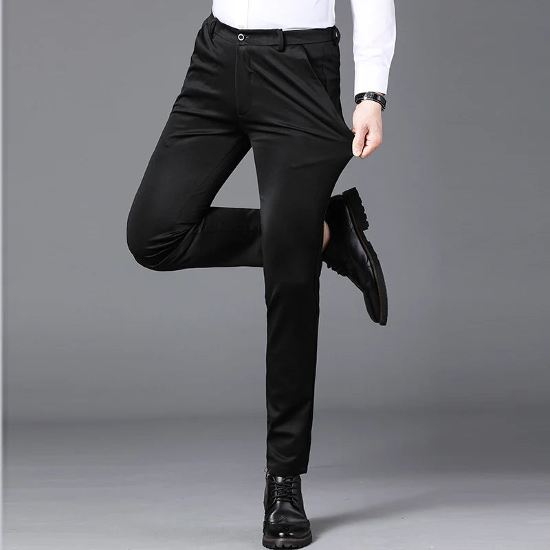 Spring Autumn Business Dress Pants - Elastic Waist Frosted Fabric Trousers