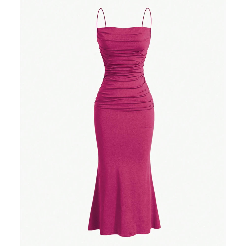 Women's Mermaid Hem Maxi Dress - Slim Fit Spaghetti Strap Party Dress