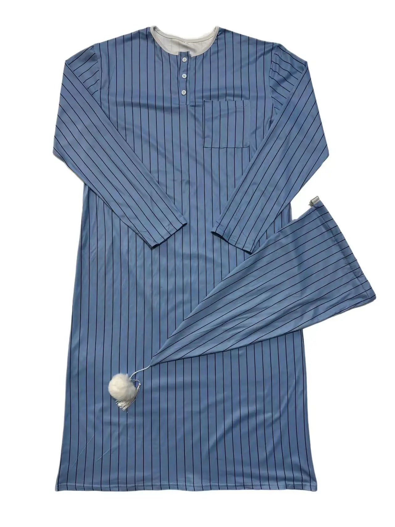 2025 Autumn Men's Nightgown Male Long Robe Solid Thin Loose Plus Size Long Sleeve One-Piece Pajamas for Men Bathrobe Homewear