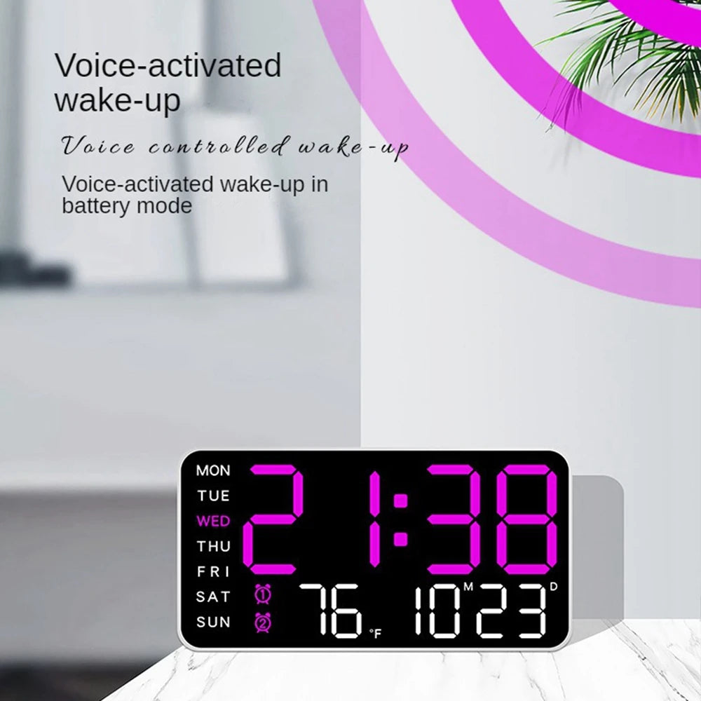 Large Digital Wall Clock - Voice Control Alarm Clock with Temperature Display